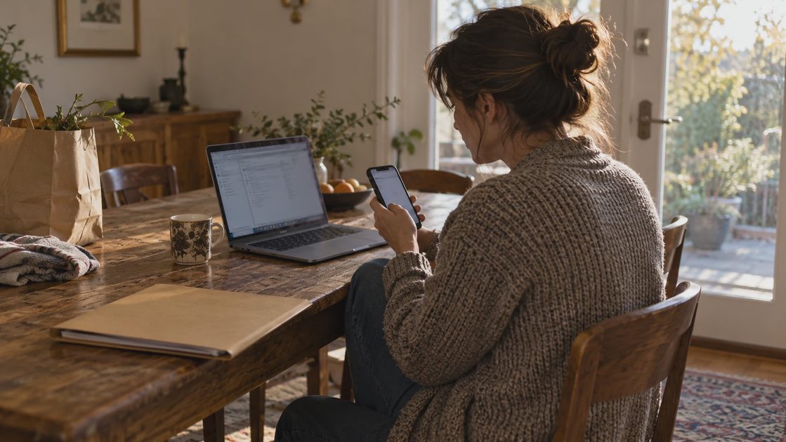 Verify the Corrected Deployment and Request Developer comparing a laptop and a phone at a dining table.